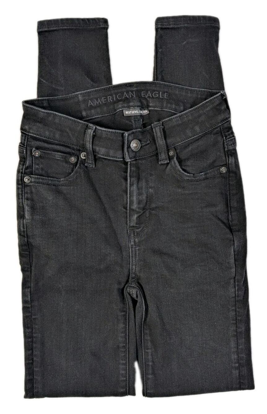 American Eagle Womens Size 00 Reg Hi-Rise Jegging Black Distressed Stretch Jeans